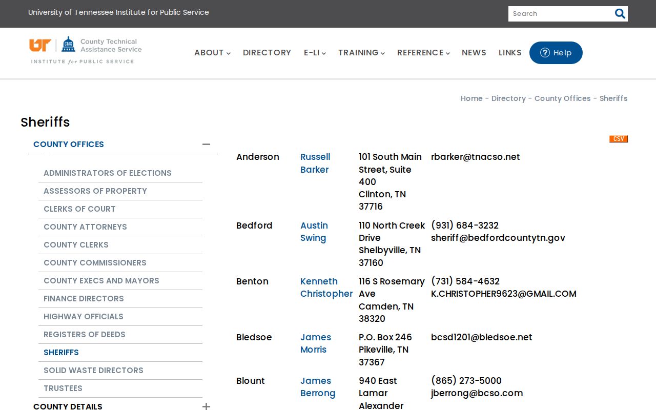 Official sheriff directory contact for Perry County Jail release records