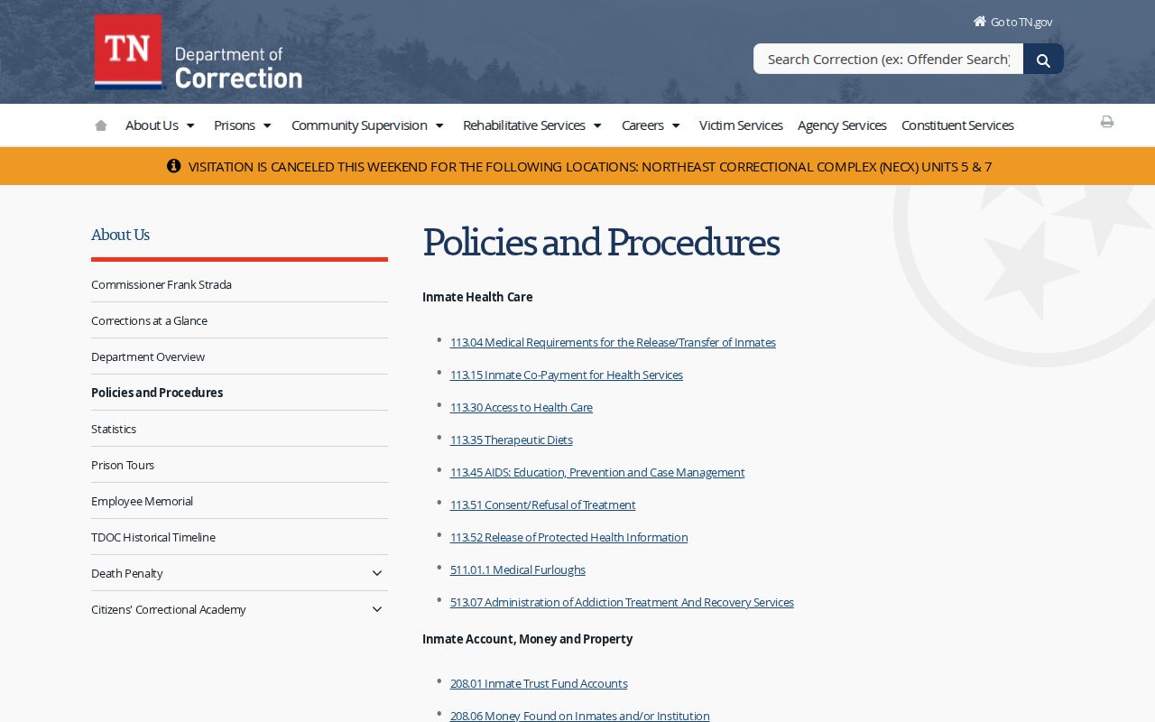 TDOC policies and procedures source for release and transfer rules
